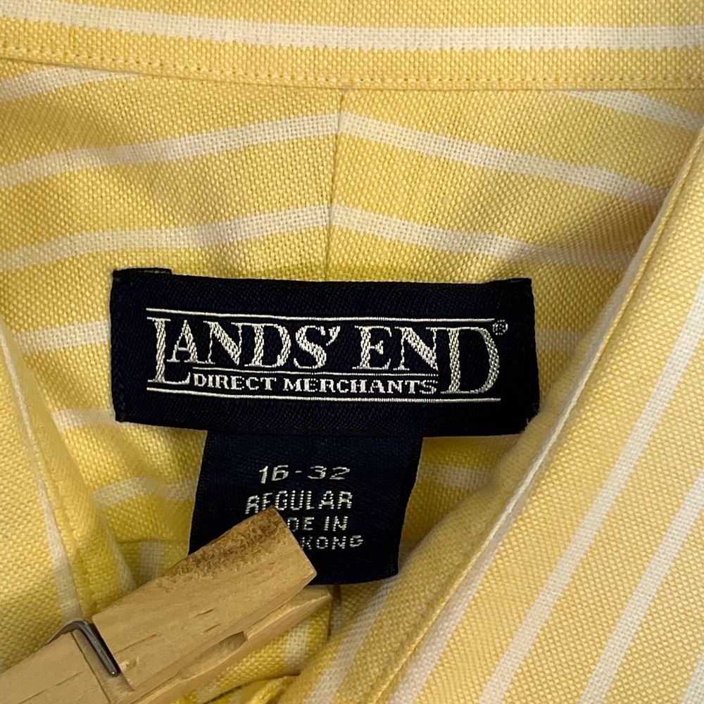 Lands End Mens Yellow White Striped Button Down Oxford Shirt Long Sleeve Cotton - Picture 9 of 13